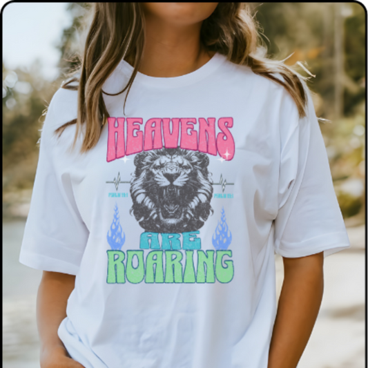 Heavens are Roaring Shirt, Comfort Colors, Women, Juniors, Unisex, Christian Tee, Lion, Vintage, Graphic, Bright Neon Colors, (11)