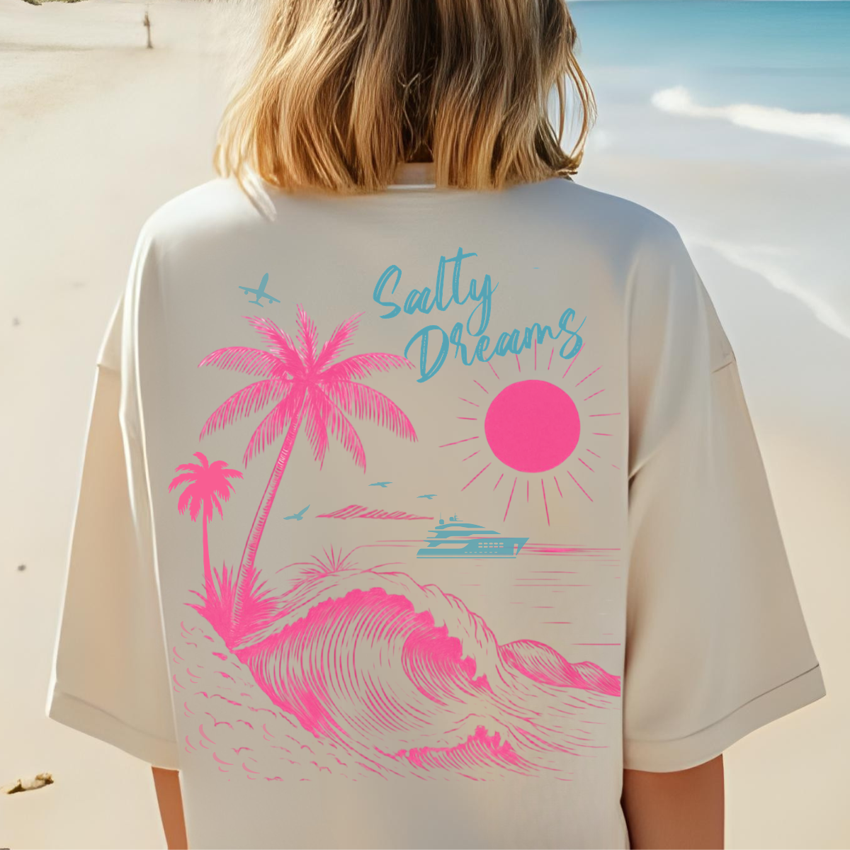 Salty Dreams Shirt, Summer, Ocean, Beach, Dolphin, Palm Tree, Vacation Tee