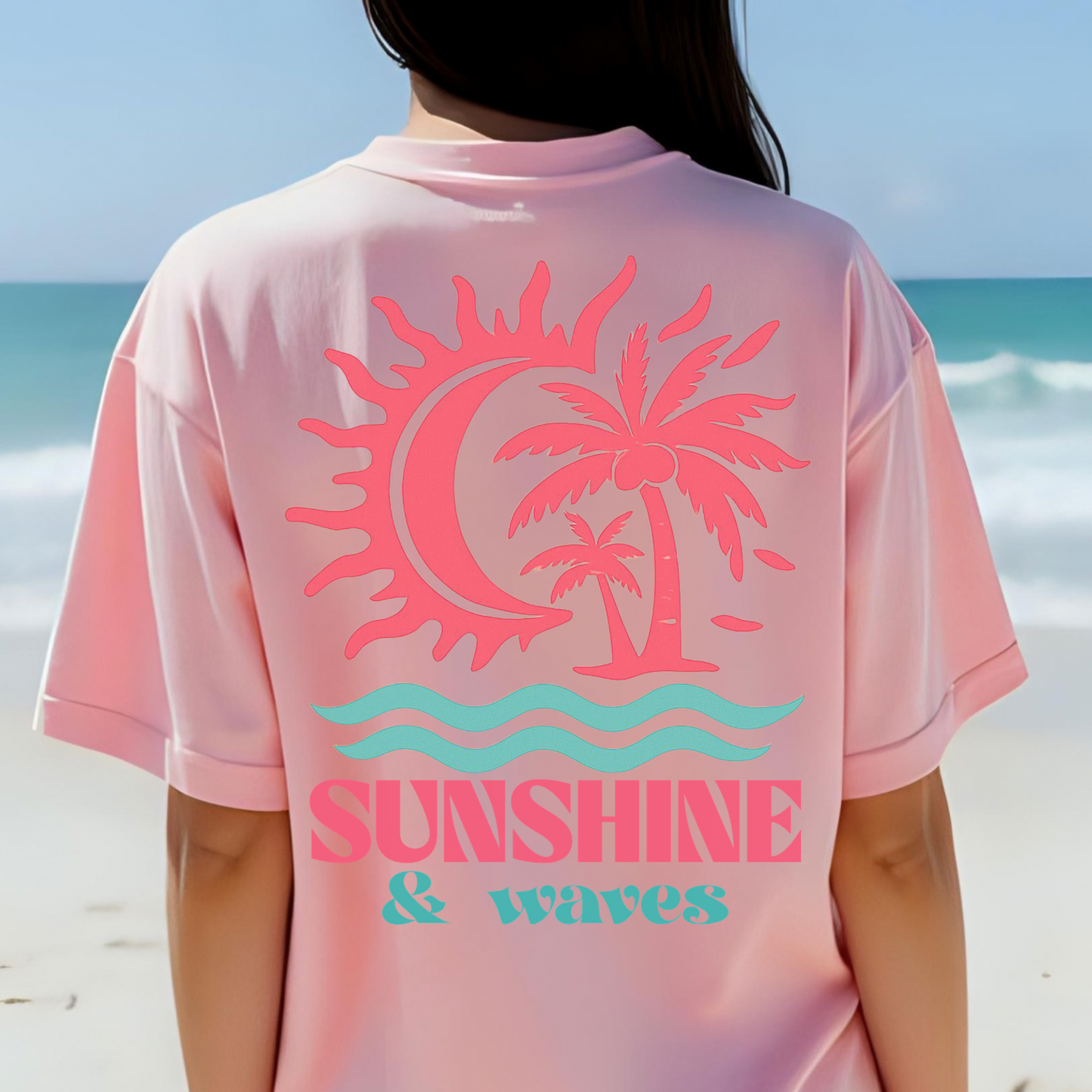 Summer Waves Shirt, Beach, Palm Tree Tee, Summer, Sunshine, Ocean, Tropical, Vacay Tee, Graphic T-Shirt