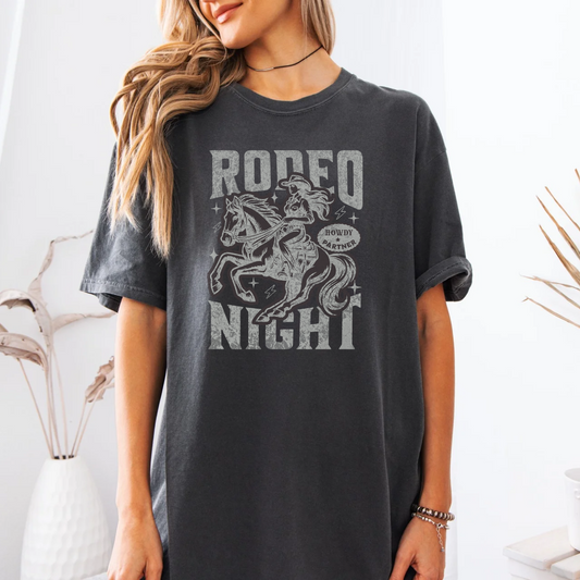 Rodeo Night Shirt, Comfort Colors, Western, Horse, Cowgirl, Graphic, Vintage, (23)