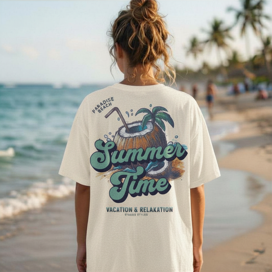 Summertime Shirt, Coconut Palm Vacation & Relaxation Graphic Vintage Tee