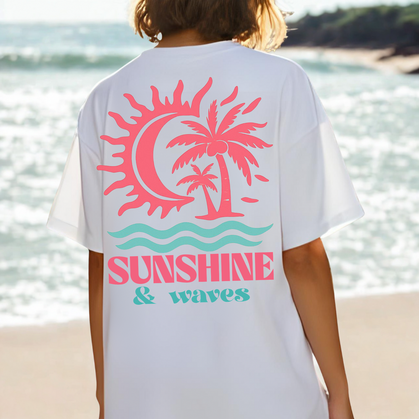 Summer Waves Shirt, Beach, Palm Tree Tee, Summer, Sunshine, Ocean, Tropical, Vacay Tee, Graphic T-Shirt