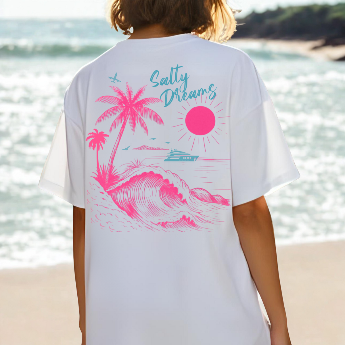 Salty Dreams Shirt, Summer, Ocean, Beach, Dolphin, Palm Tree, Vacation Tee