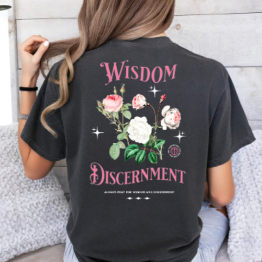 Wisdom & Discernment Shirt, Comfort Colors, Women, Juniors, Roses, Bible, Christian Tee, Graphic, Vintage, Cotton, (12)