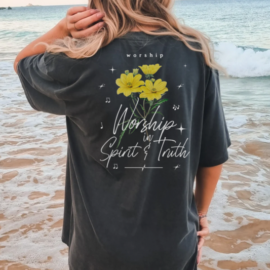 Worship in Spirit & Truth Shirt, Comfort Colors, Vintage, Graphic, Bible, Christian, Women, Juniors, Flowers, Cotton, (13)