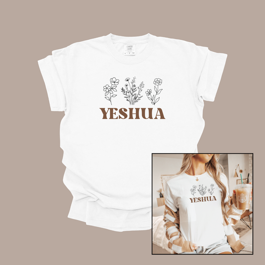 Yeshua Shirt, Comfort Colors, Women, Juniors, Christian, Graphic, Flowers, White, Ivory, Cotton, (05)