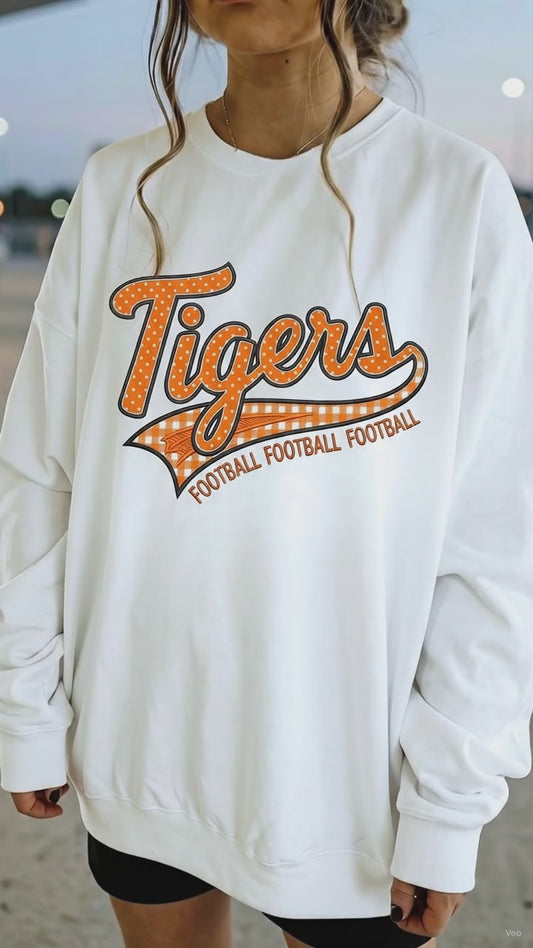 Tigers Football Crewneck Sweatshirt | Retro Game Day Mama & School Spirit Pullover | Orange