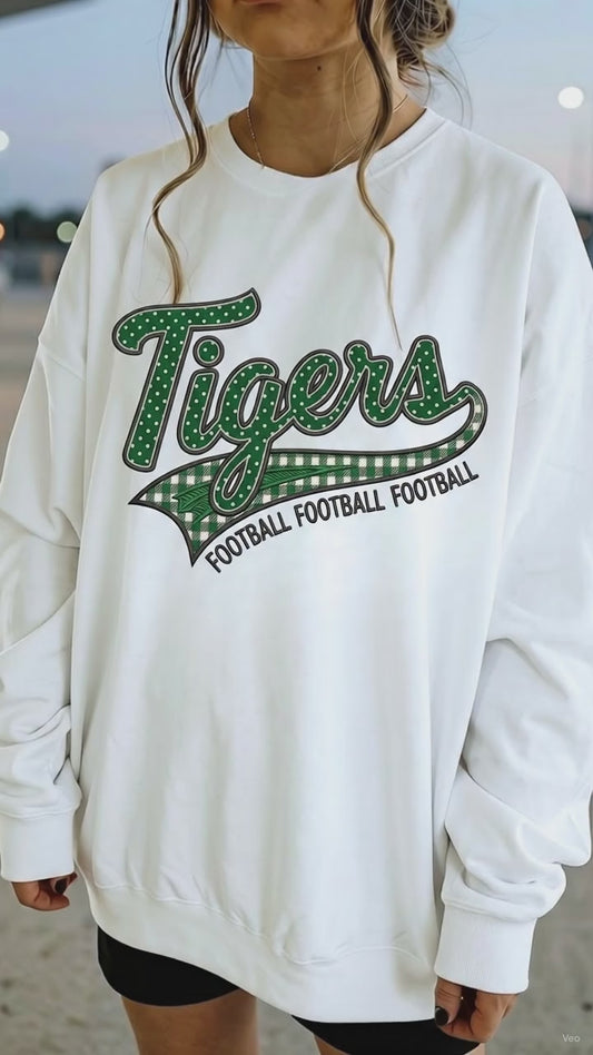 Tigers Football Crewneck Sweatshirt | Retro Game Day Mama & School Spirit Pullover | Green